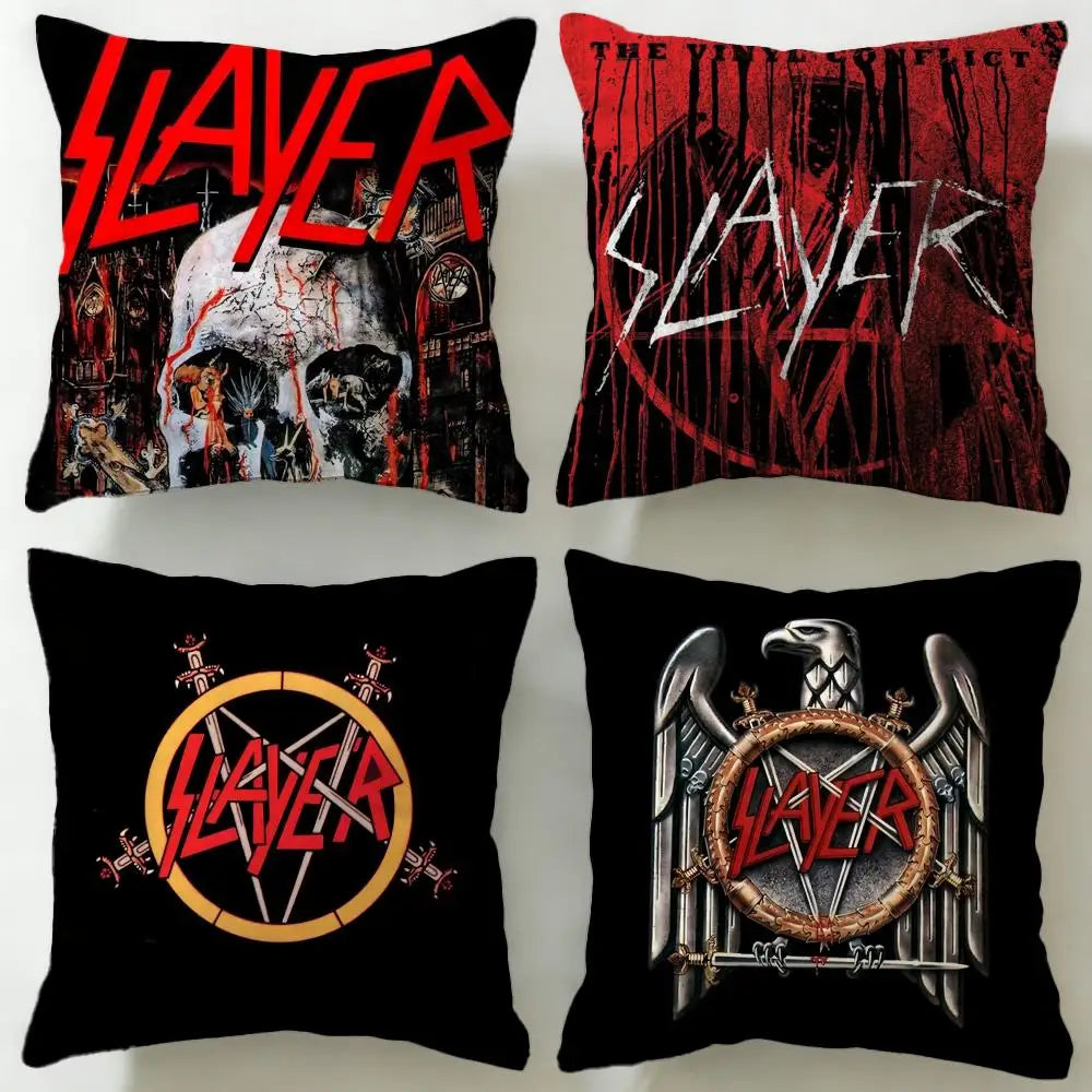 housse coussin noir graphique crâne rock gothique 45x45cm zip invisible fácil laver