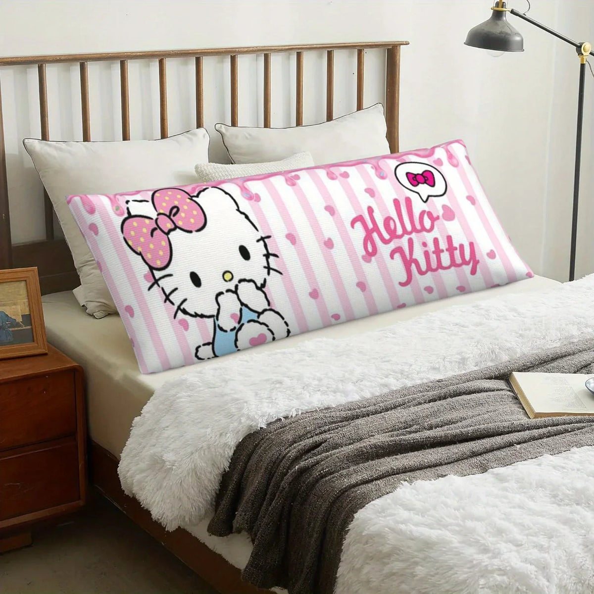 housse coussin hello kitty rayures roses dessin animé polyester coton chambre dortoir canapécoration rose