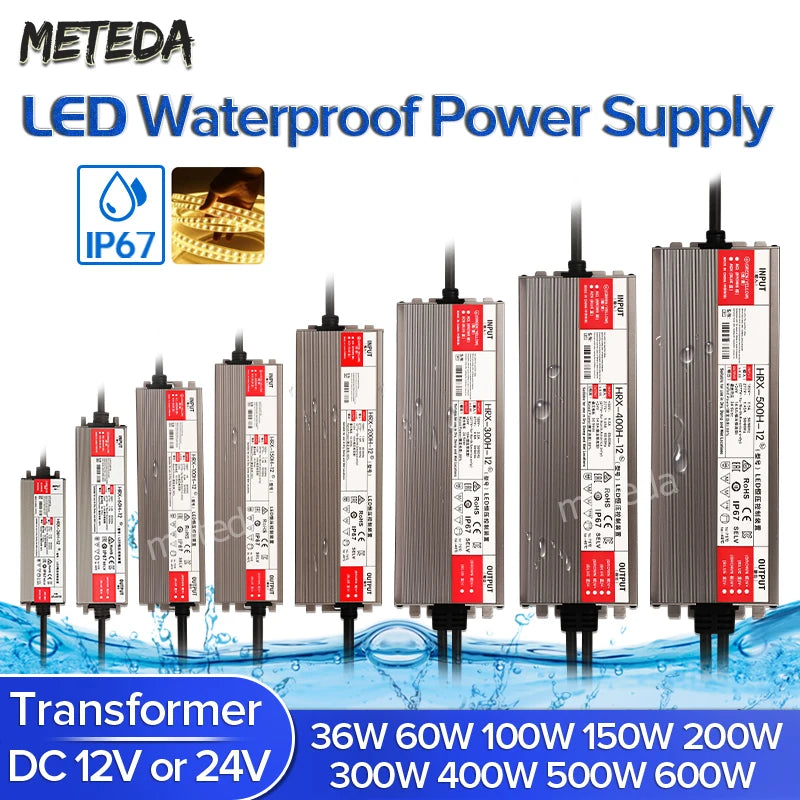 transformateur led waterproof ip67 12v 24v 36w 600w gris métallisé texturé industrielle