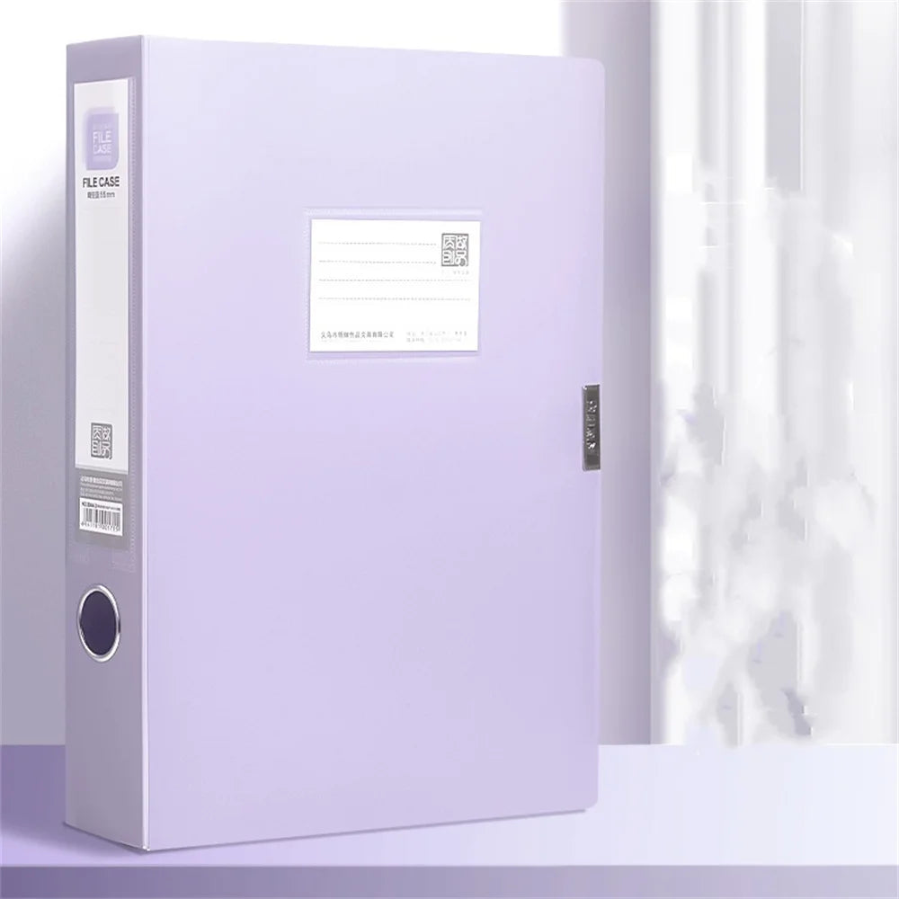 classeur violet moderne contenant papier calculatrice documents transparents organiser respectueux environnement