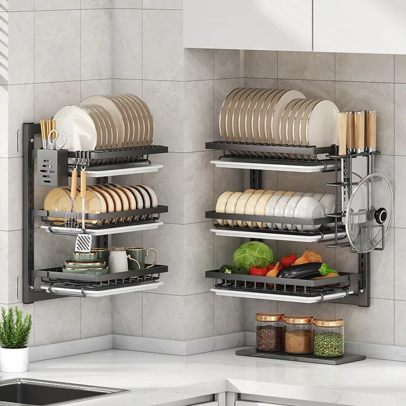 étagère murale noire contemporaine niveaux rangement porte couverts adhésif cuisine