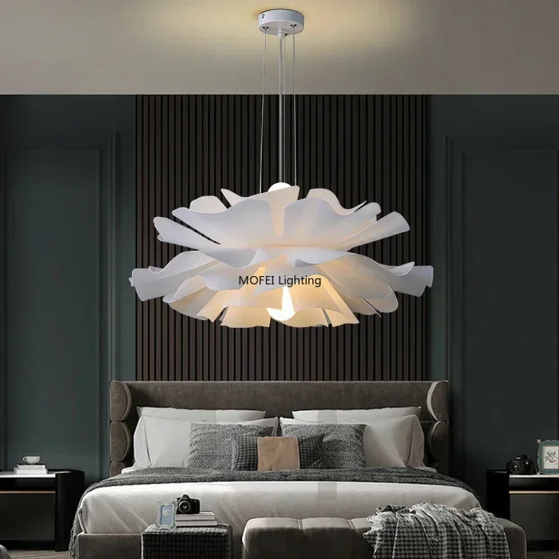Suspension lumineuse moderne verre blanc floral organique LED 4500k 6000k 3000k