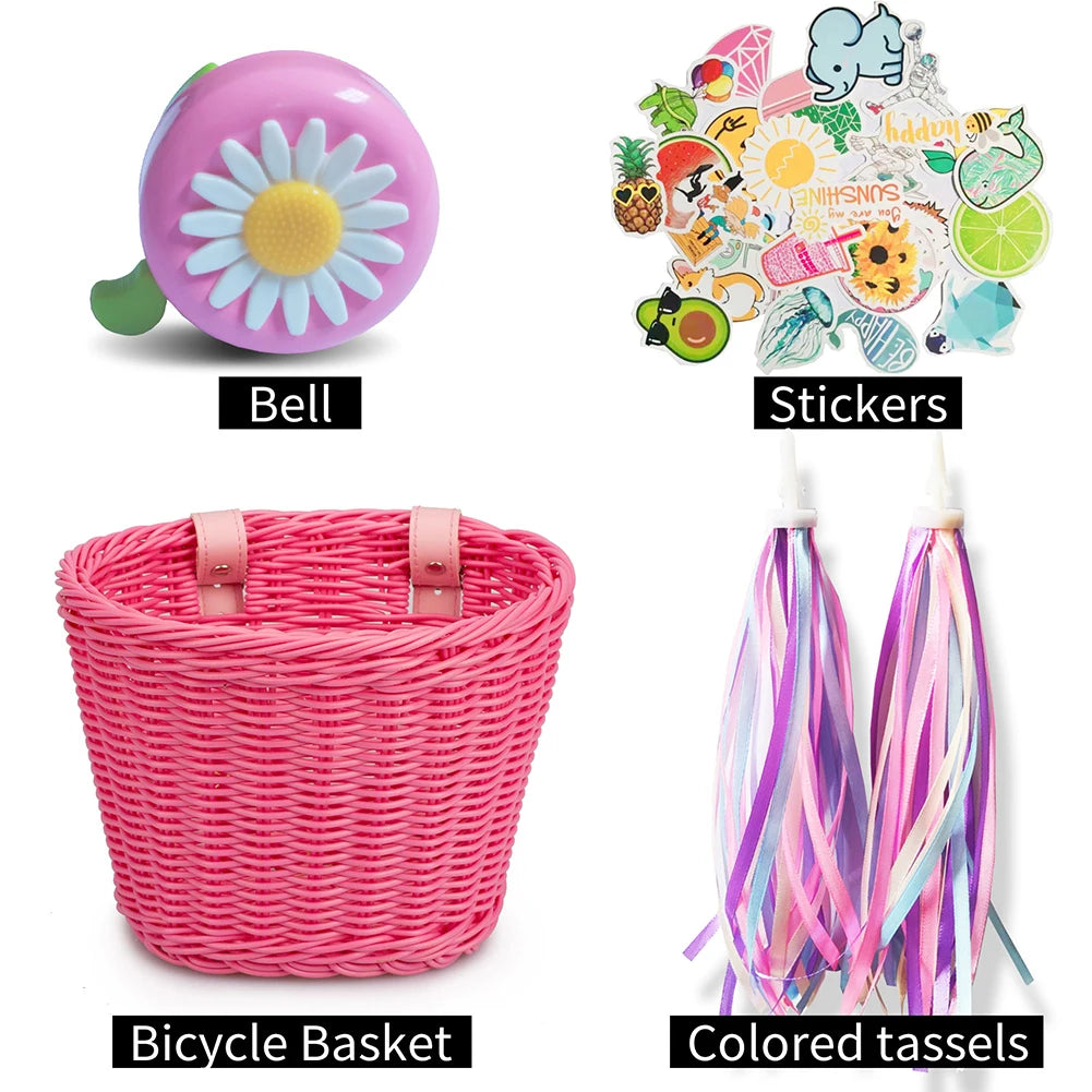 panier vélo tissé osier bleu clair classique ceintures cuir enfants accessoire vélo