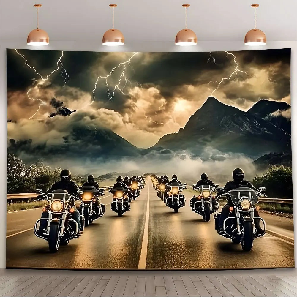 toile d'art moderne paysage montagneux orages motards salon chambre festive anniversaire noël mariage