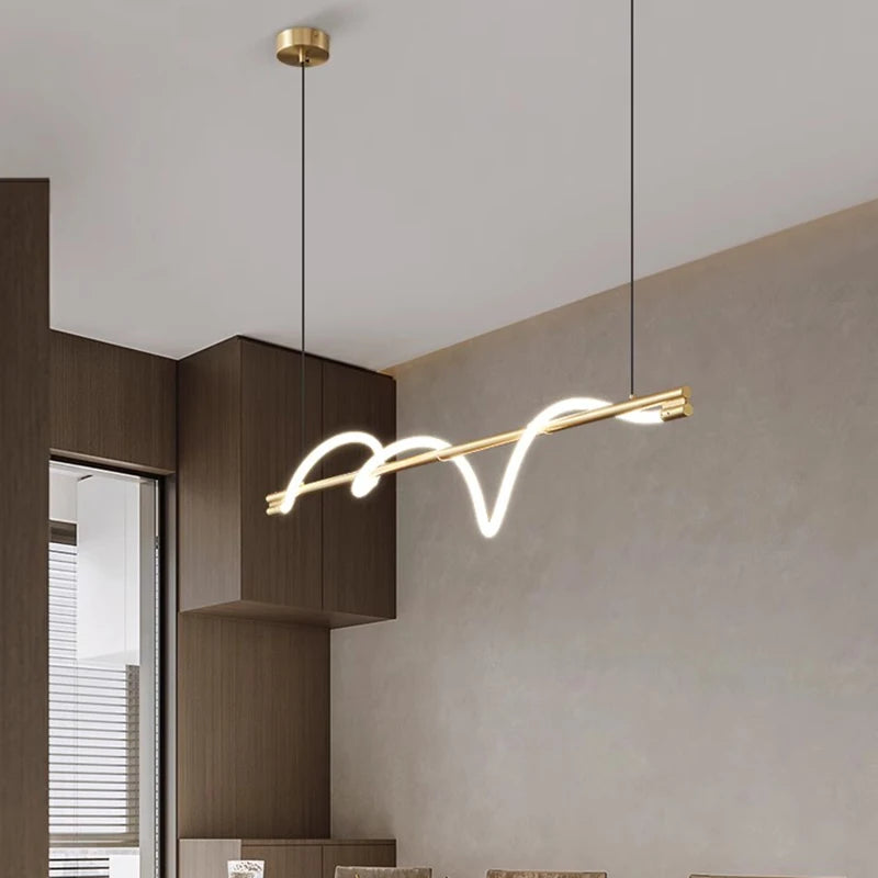 lampe suspendue moderne acrylique blanc noir doré ligne ondulée passe câble 2000 82000 lumens