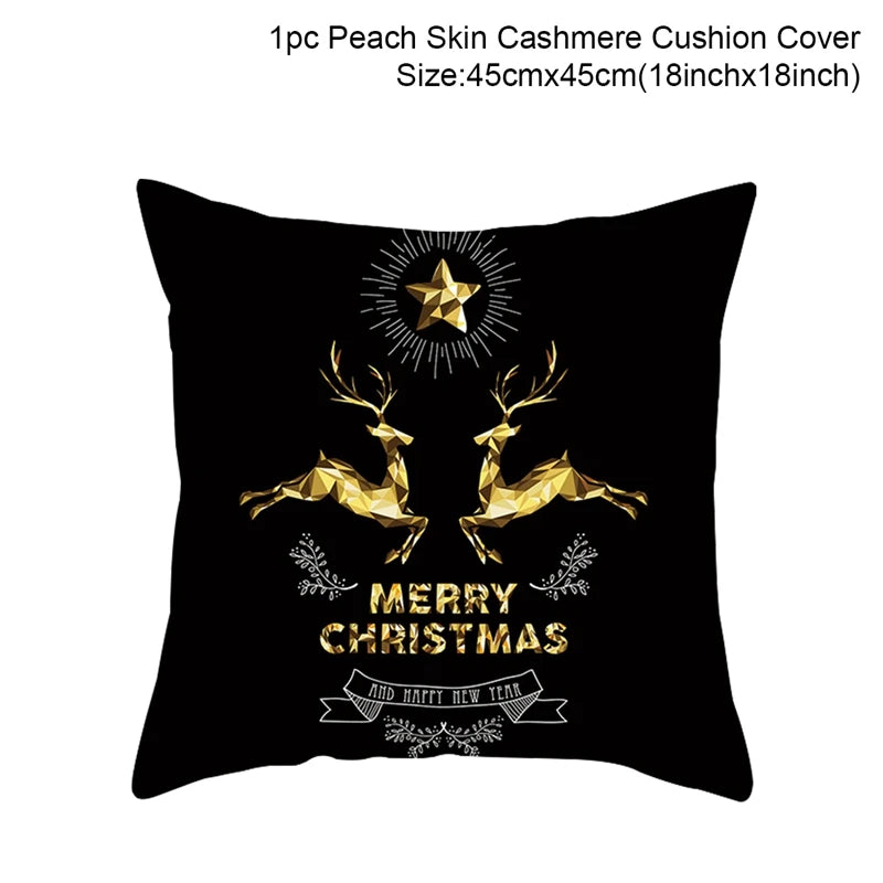 housse coussin noël motifs cerfs flocons étoiles or noir festive decoration fixations