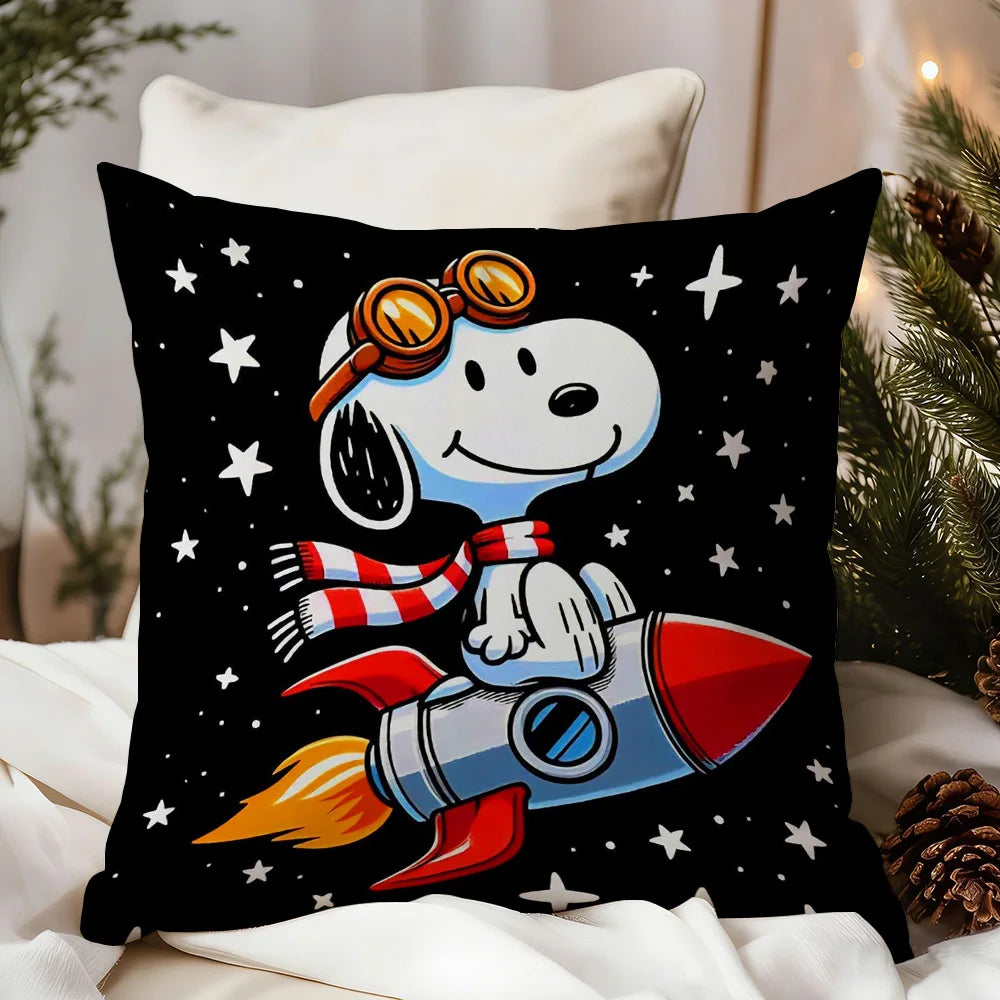 housse coussin carrée snoopy woodstock rouge jaune décorative canapé lit salon maison