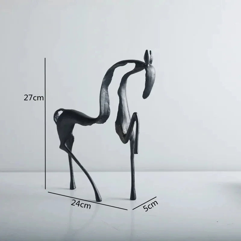 Sculpture cheval moderne noir or métal contemporain décoration intérieure farmhouse