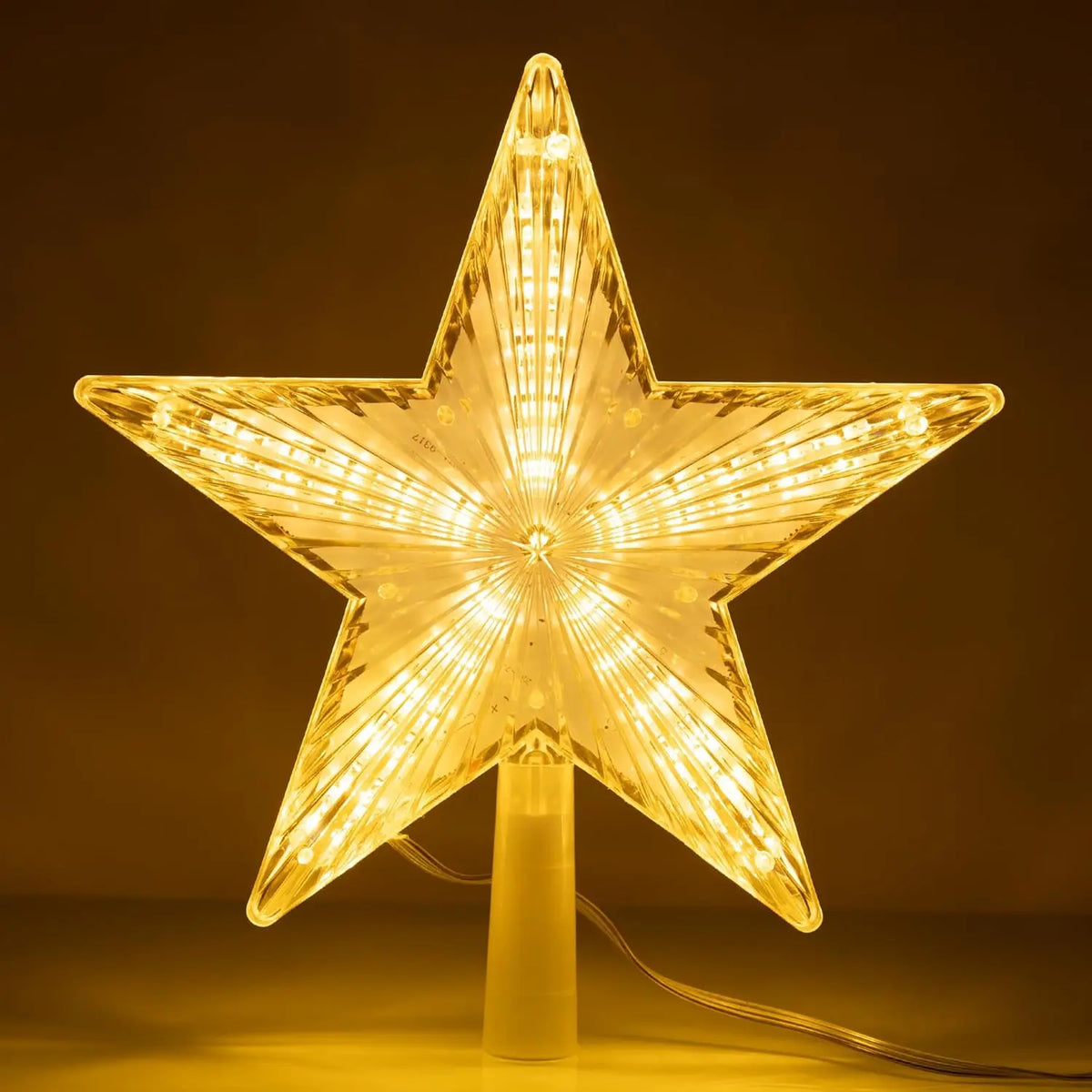 décoration noël étoile lumineuse transparente jaune doré moderne tringle câble électrique 15cm 19cm 23cm