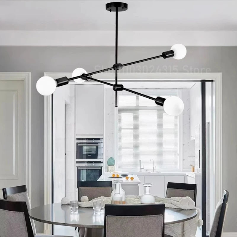 chandelier moderne or noir led suspension salon cuisine industrielle minimaliste