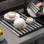 tapis cuisine pliable acier inoxydable noir gris rayures horizontales moderne multifonctionnel égouttoir pliableversible