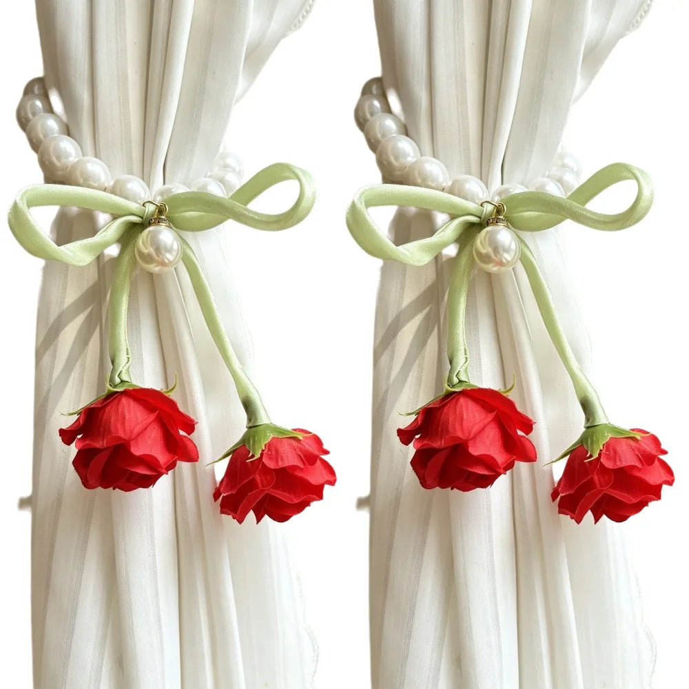 anneau rideau blanc ruban rose décoratif romantique vert rouge 25cm