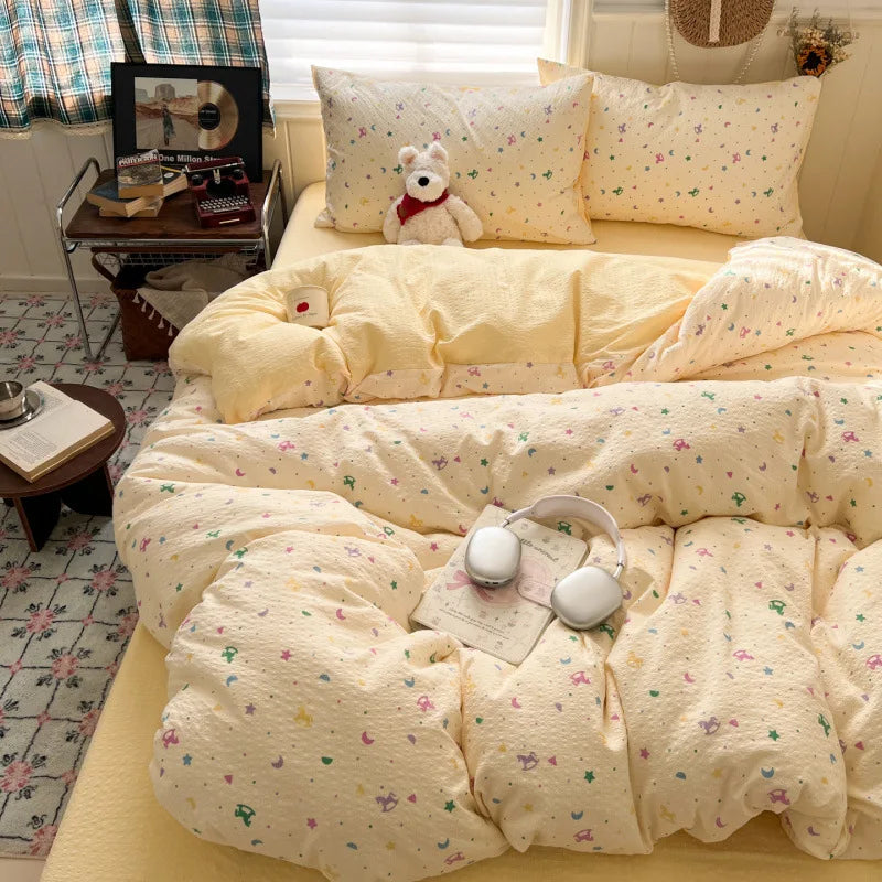 ensemble literie fleuri rose bleu marron clair coeurs taies d'oreiller housses couette doux moderne