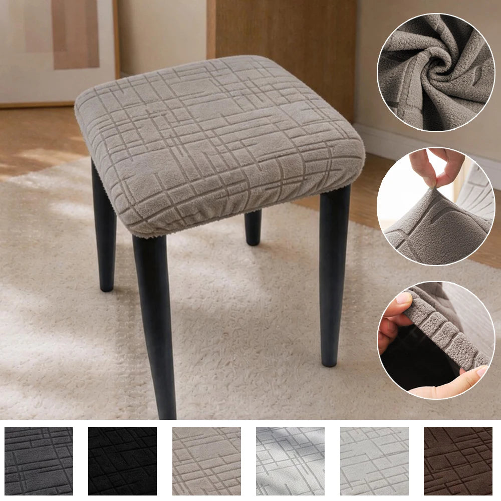 housse tabouret tissu carreaux gris moderne polyester amovible lavable adhésif protection durable cuisine salle