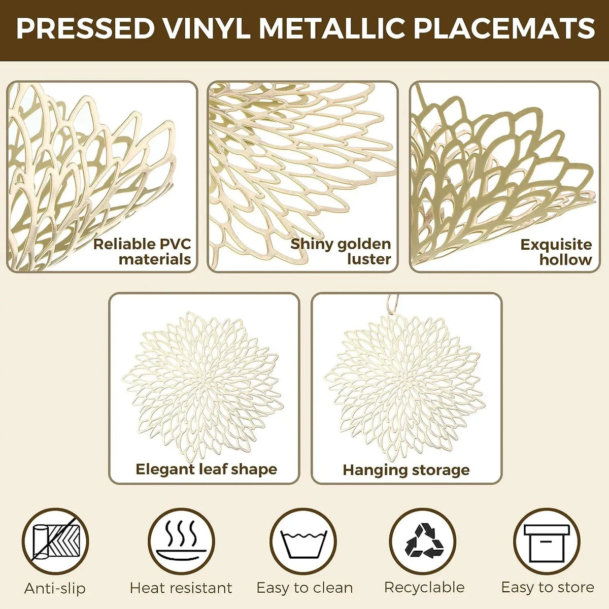 placemats dorés floral ajouré moderne respectueux environnement opaques variété tailles