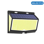 lampe murale solaire 468 led noir ip65 moderne détecteur mouvement autonomie 8mètres
