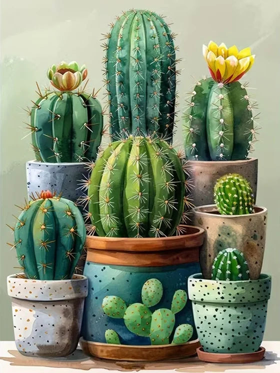 tableau diamant coudre cactus fleurs résine moderne décoration maison opaque vert beige bleu rose