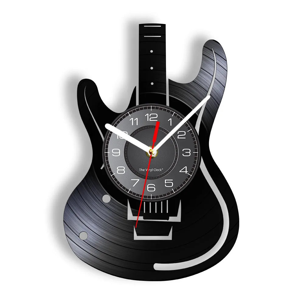 horloge murale forme guitare disque vinyle aiguille rétro moderne fixations chambre salon