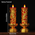 bougies led dragon or rouge artisanal traditionnel base ornée haute 26 cm