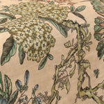 L'image représente un motif floral décoratif aux couleurs chaudes, composé de fleurs et de feuilles stylisées sur un fond beige.