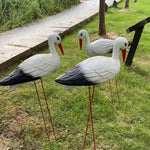 décoration extérieure oiseau cigogne blanche réaliste plumes métal rouge jardin piscine