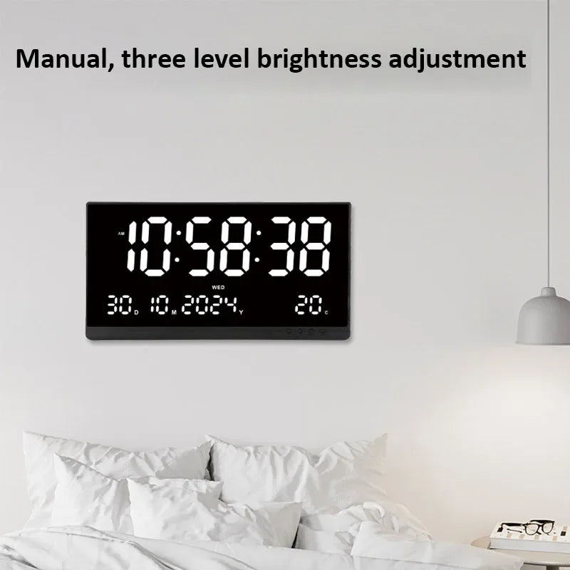 grande horloge murale digitale moderne horaire calendrier température réveil couleur noir rouge bleu blanc