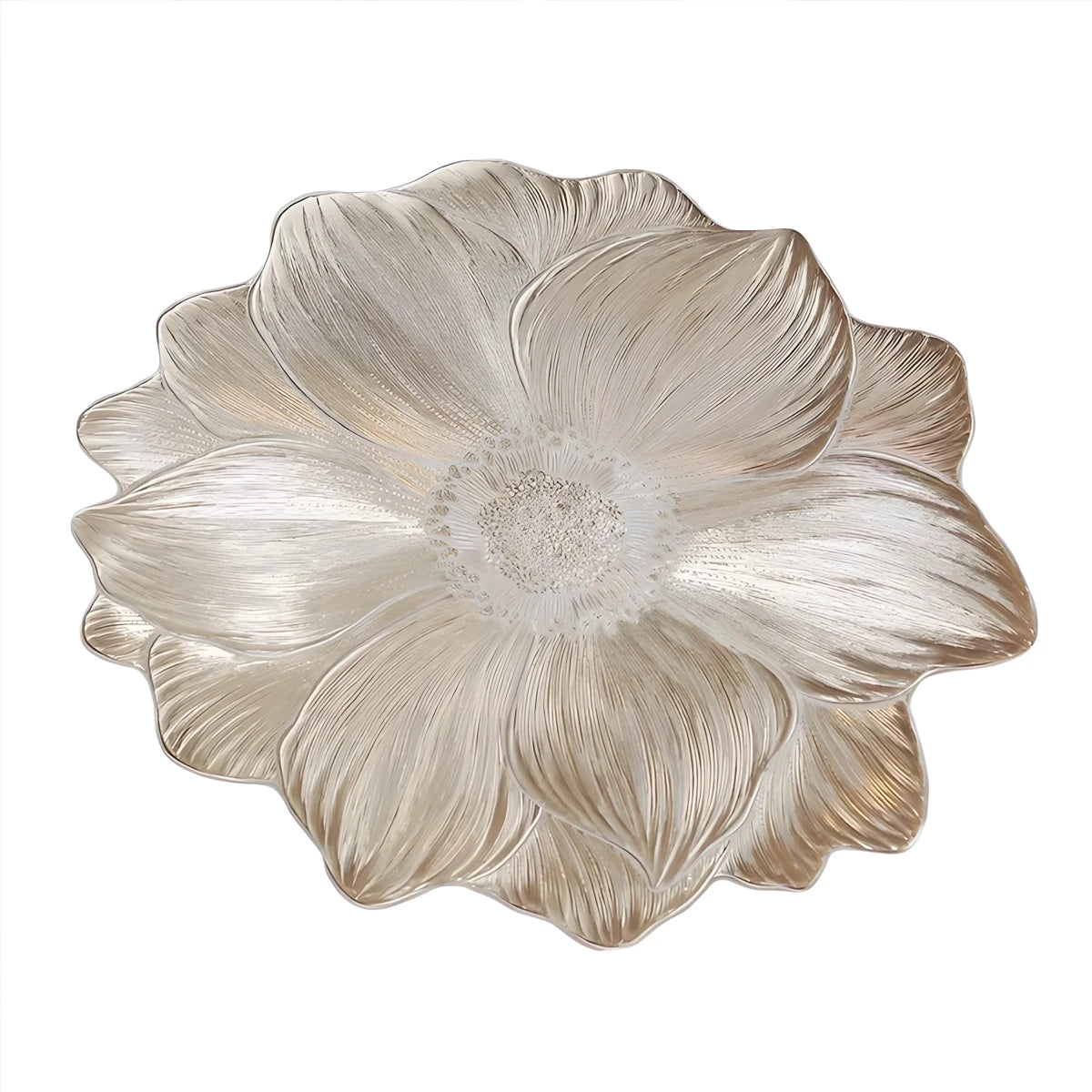 assiette moderne élégante argentée dorée fleur stylisée relief plastique