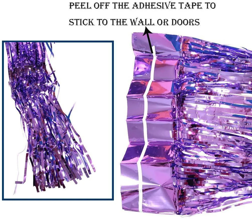 rideau décoratif violet métallisé rubans brillants moderne festif adhésif anniversaire mariage noël fêtes événements