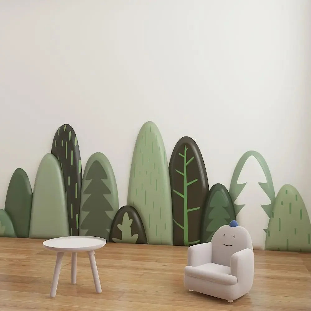 tête lit moderne motif feuilles verte gris chambre enfant décoration bois acajou ornemental intérieur