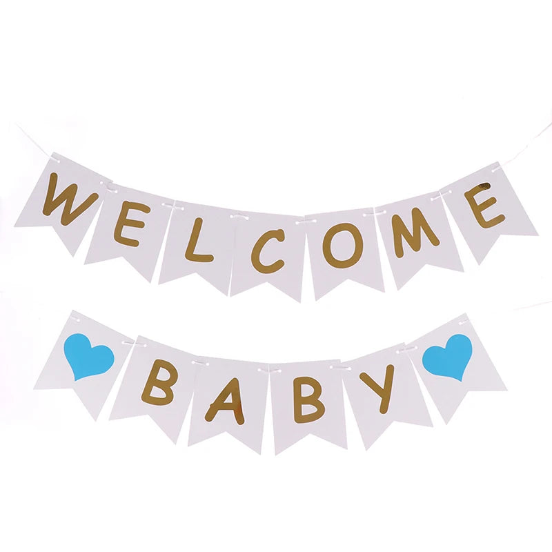 guirlande fanions blanc doré rose bleu coeurs lettres festifs decoration anniversaire bébé