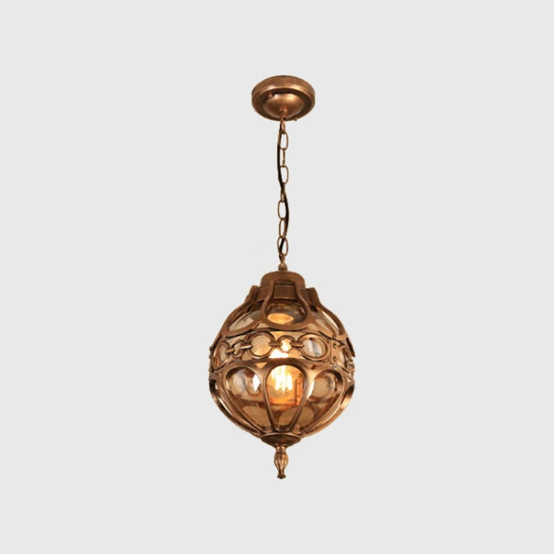 Lampe suspendue artisanale bronze noir ornements géométriques transparente vintage chambre salon