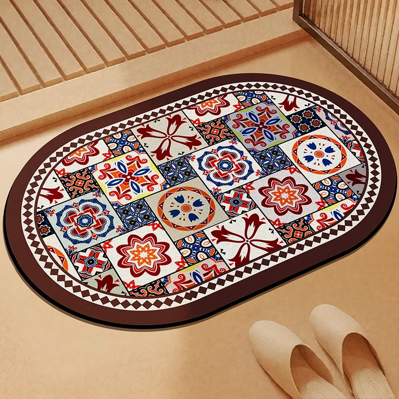tapis sol multicolore patchwork moderne motifs géométriques floraux salle bain lavable machine absorbant