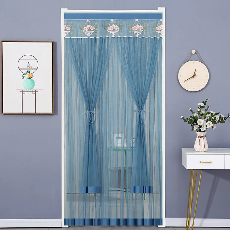 rideau gris beige rose bleu broderie florale transparent moderne ruban porte tissu polyester