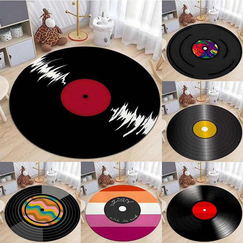 tapis rond moderne motif géométrique couleurs vives décoration salon chambre enfant intérieur graphique