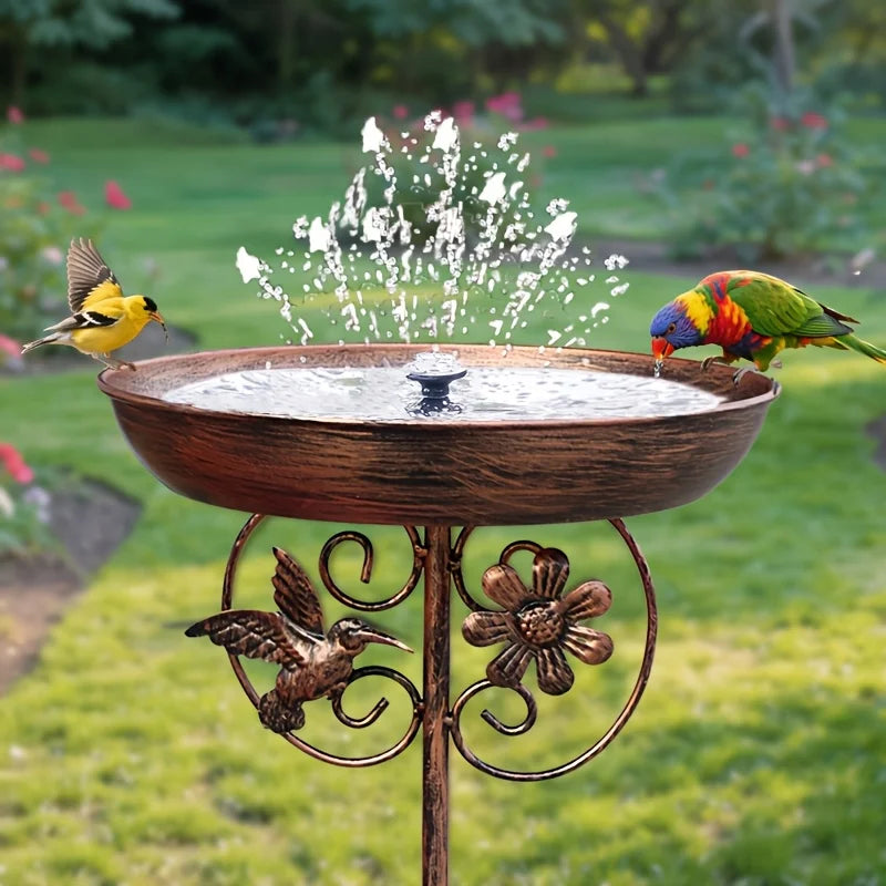 bassin oiseaux fontaine solaire bronze rustique pied stable jardin artisanalextérieur