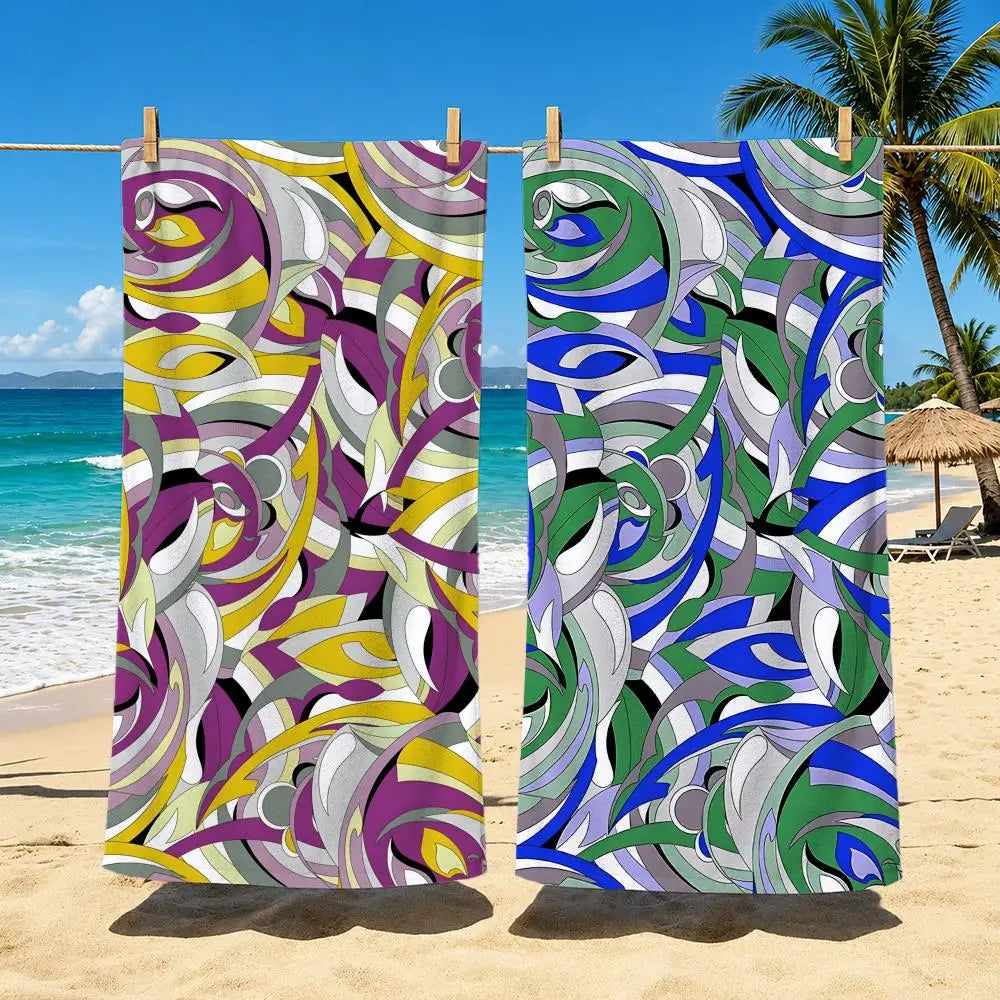 serviette plage microfibre absorbante motif abstrait coloré natation sport bain