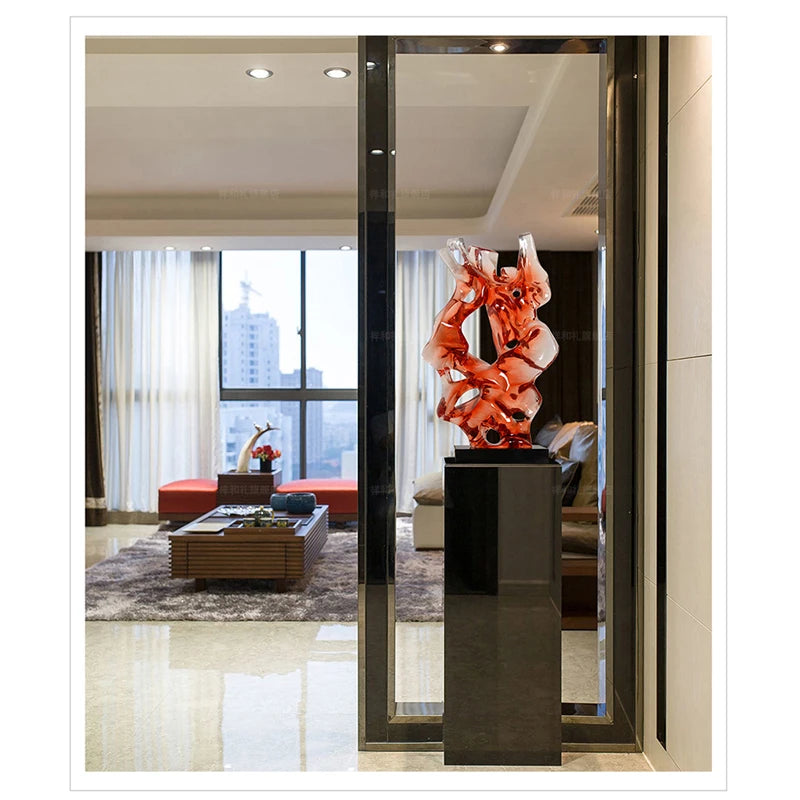 sculpture abstraite contemporaine rouge bleu intérieur verre opacité artistique moderne chambre