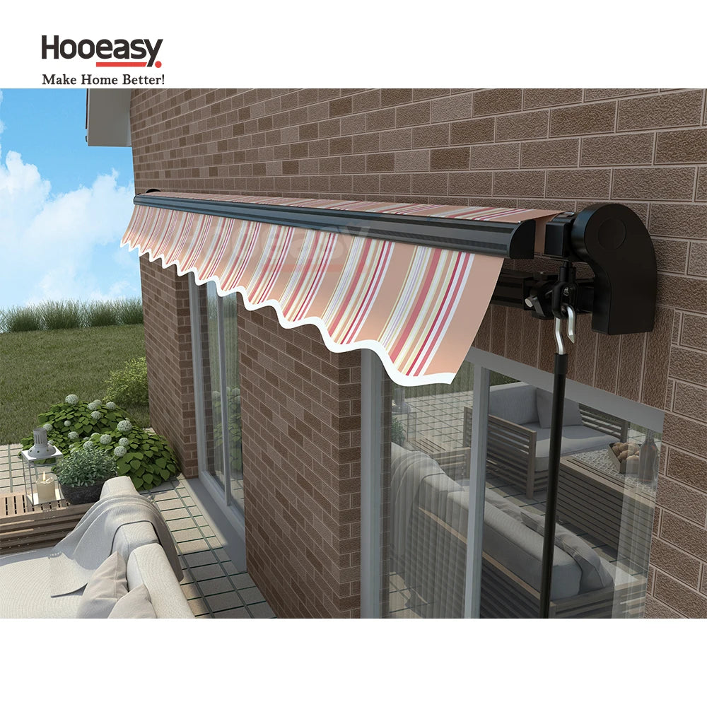 store balcon rétractable rayures horizontales beige rose blanc moderne fixation murale