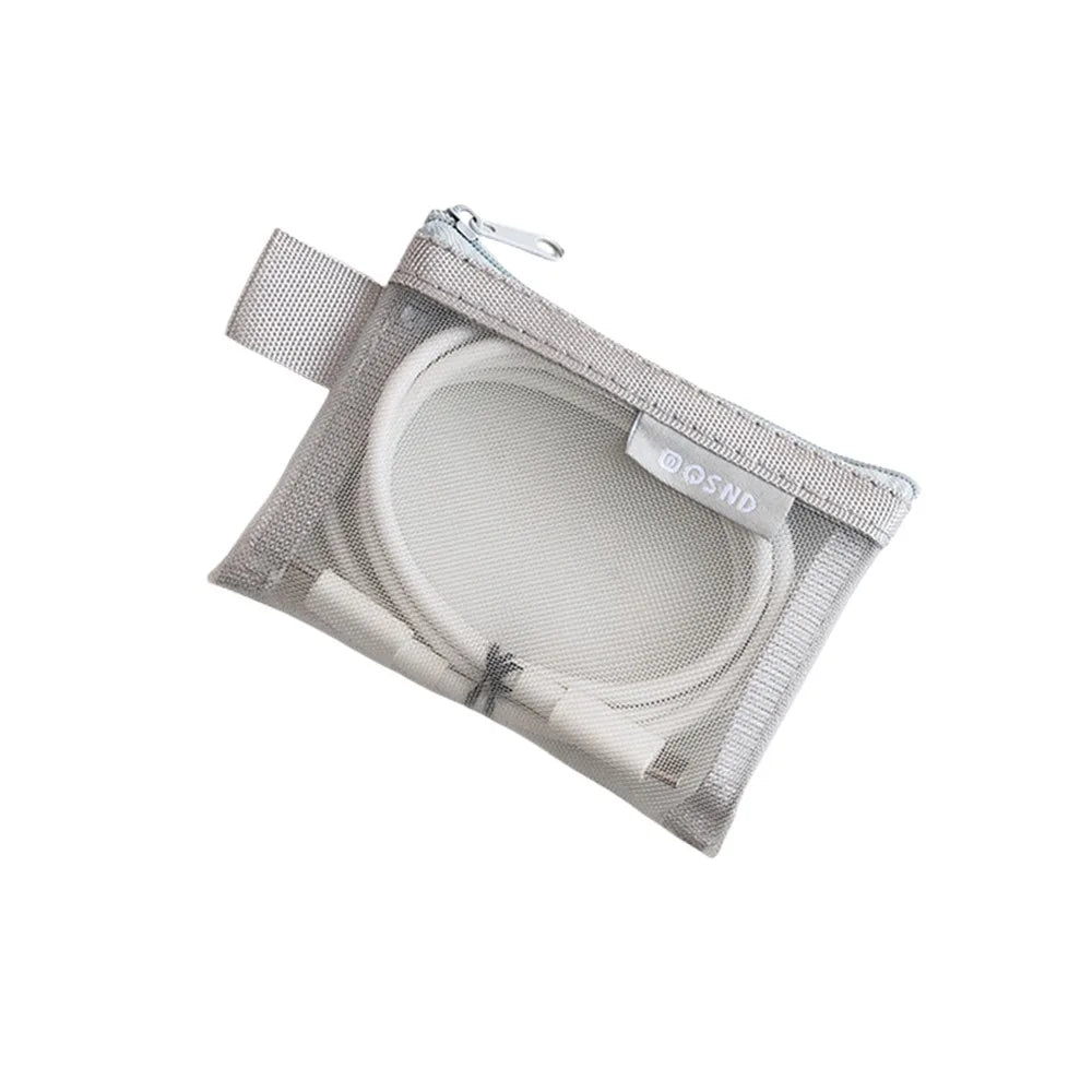 sac main vert maille moderne fermeture eclaire rangement chargeur cable boite données