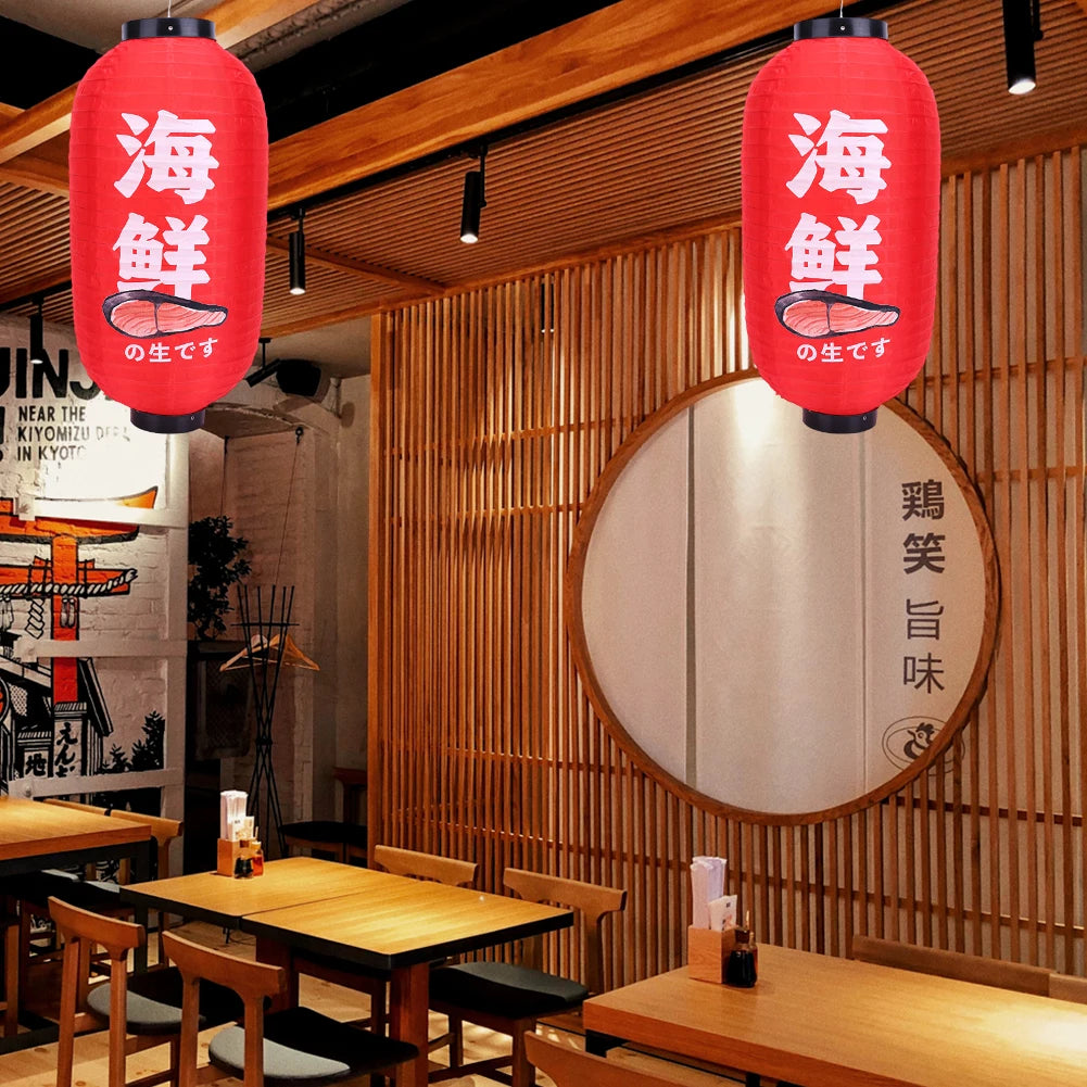lanterne japonaise rouge blanche motif nourriture sushi décoration restaurant traditionnel fête mariage chinois