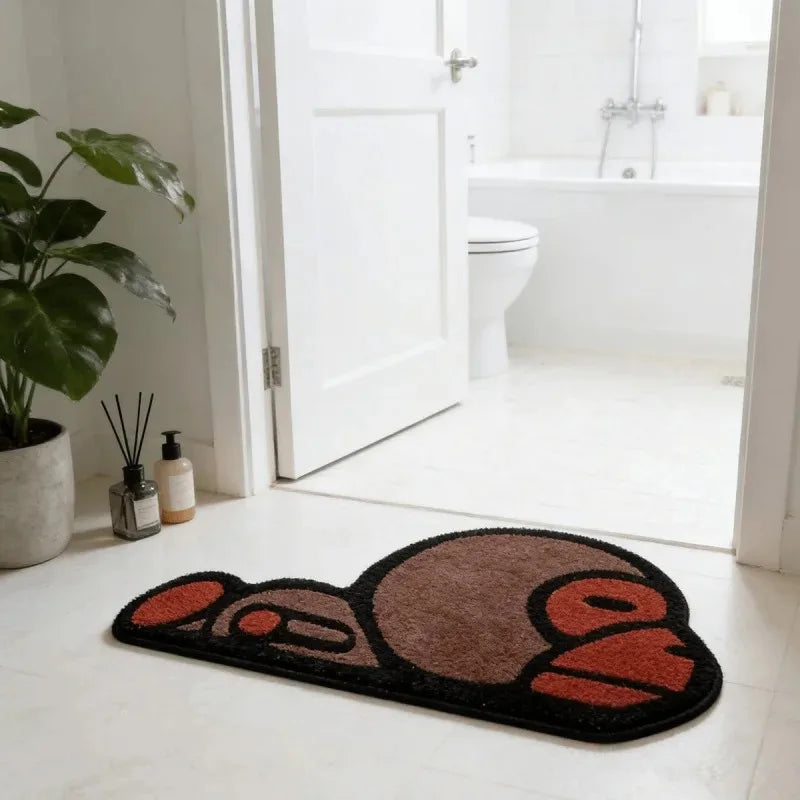 tapis moderne marron orange oiseau stylisé antidérapant doux salon entrée chambre bain