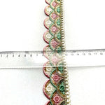 ruban décoratif dentelle 4cm large dorées motif floral blanc rose vert