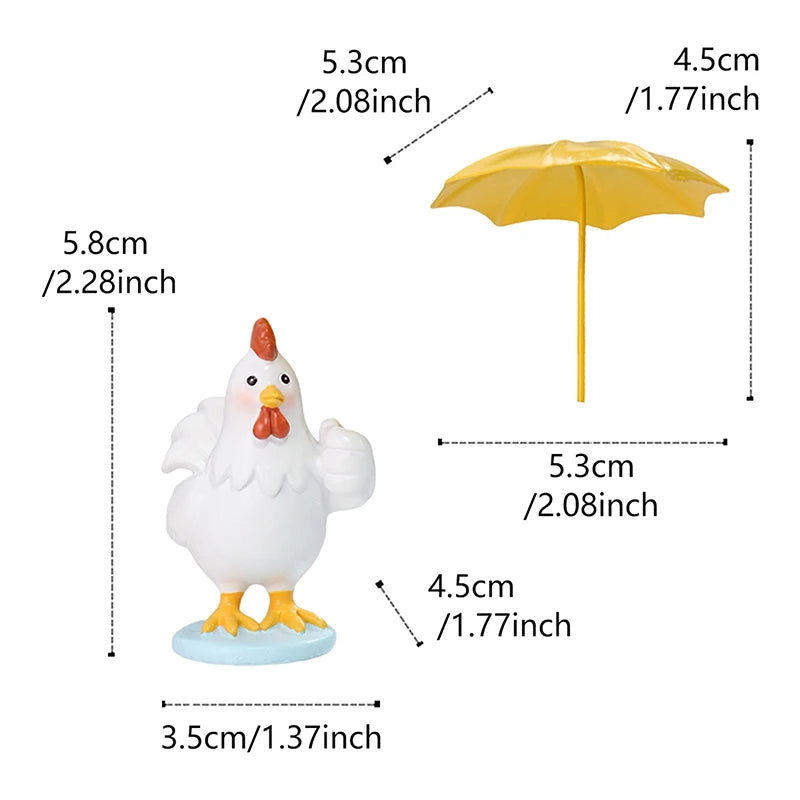 statue décorative miniature coq parapluie extérieur intérieur blanc rouge orange jaune bleu lisse tissu