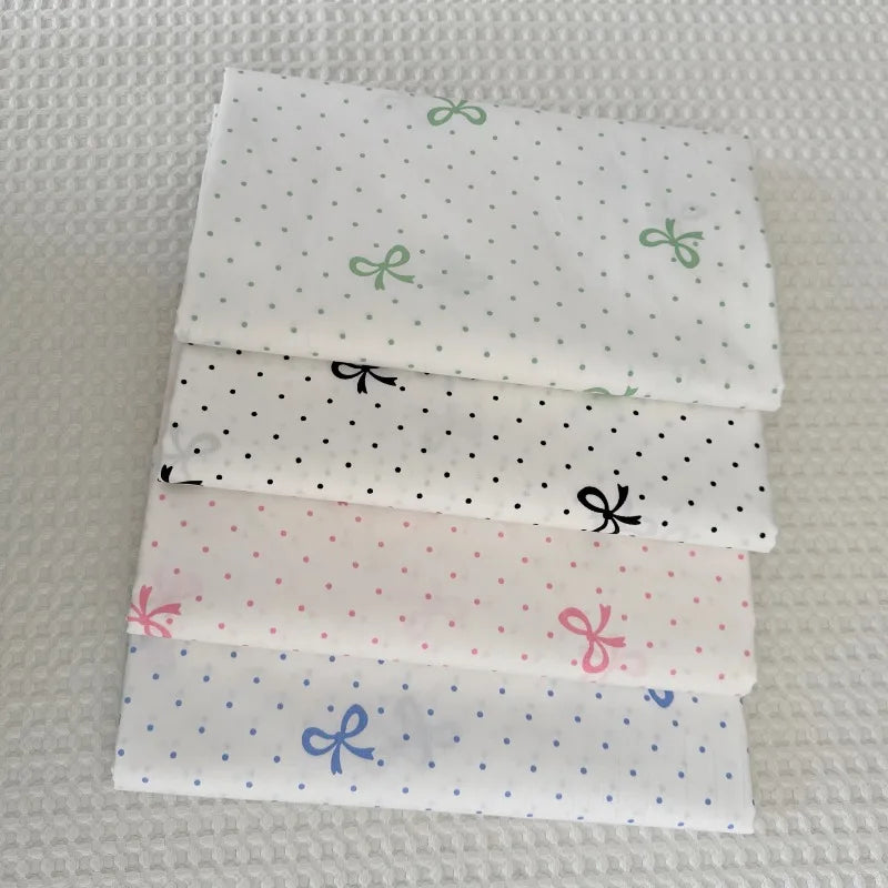 tissu popeline coton biodegradable 160x50cm moderne rayures diagonales points nœuds blanc bleu rose vert