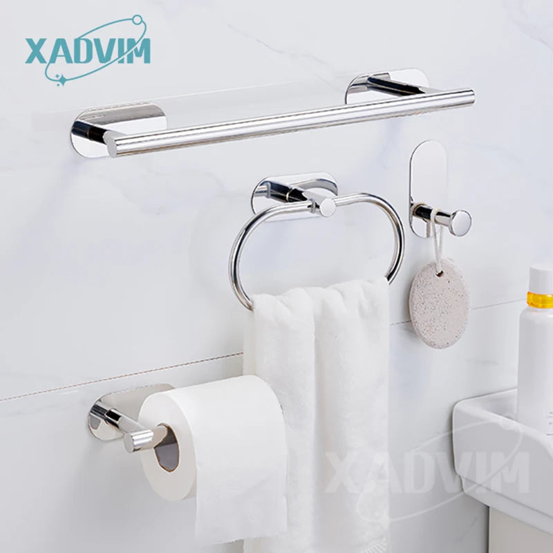 accessoires salle bain adhésifs chrome modernes porte serviettes anneau sans perçage
