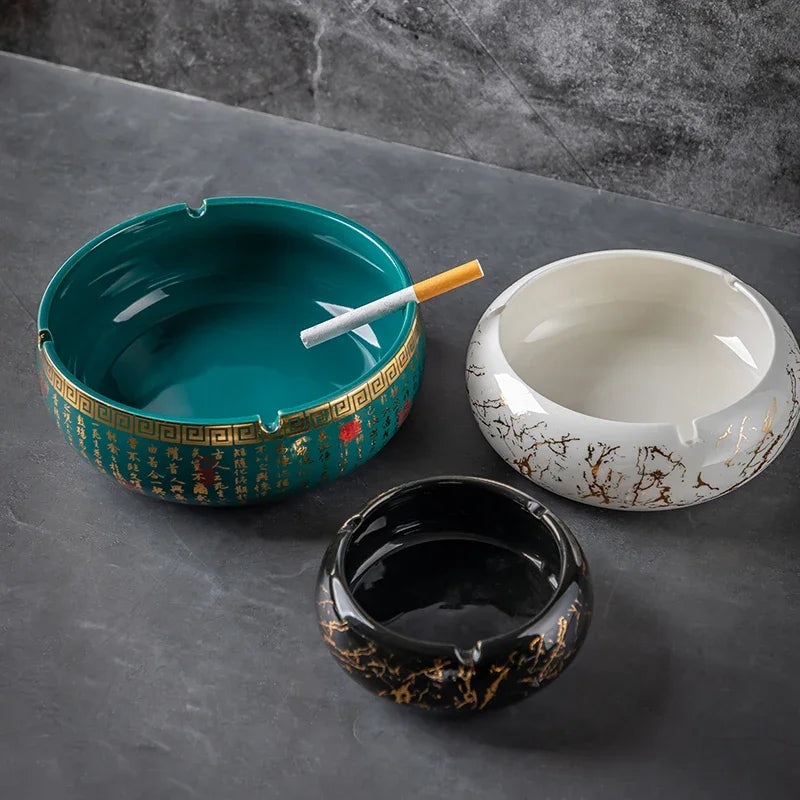 cendrier porcelaine marbré vert doré classique salon maison