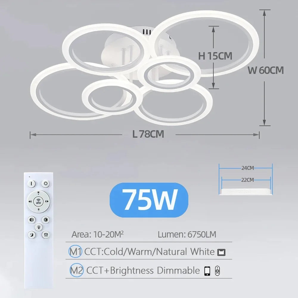 lustre led moderne plafonnier anneau concentrique télécommande contrôle app facile