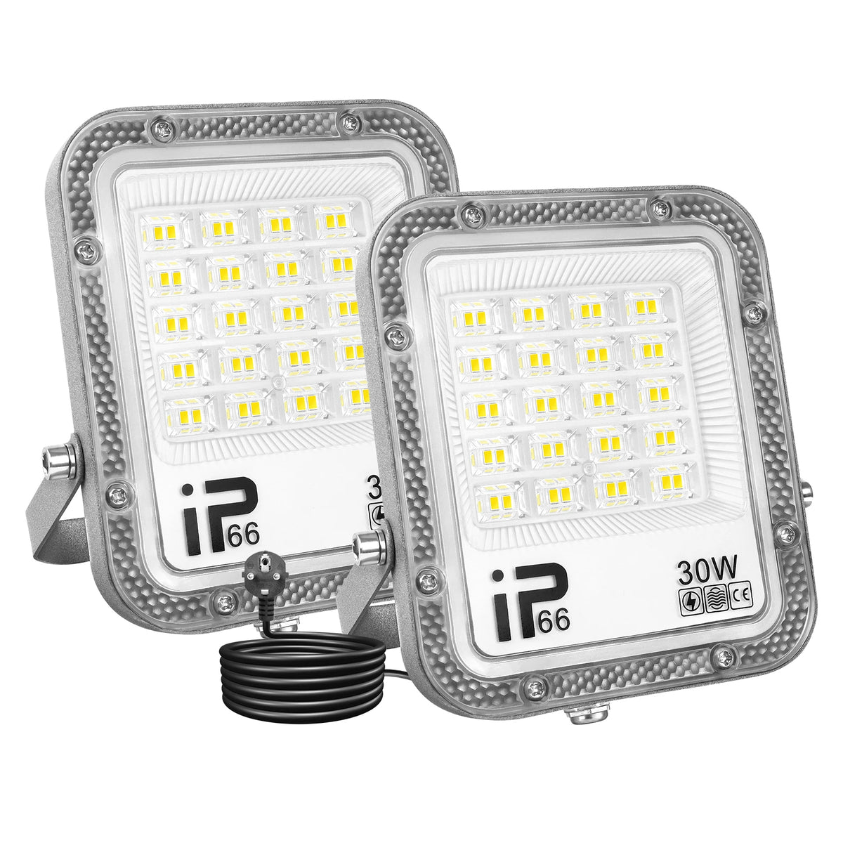 projecteur led moderne blanc ip66 230mm 275mm câble prise acextérieur