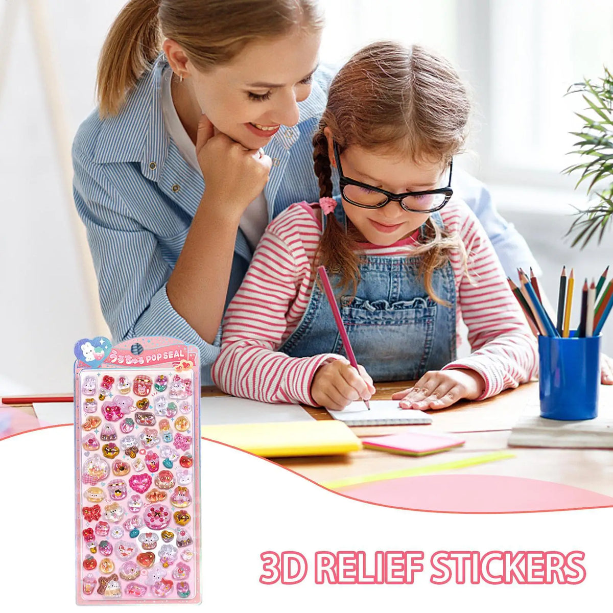 sticker 3d kawaii forme géométrique animaux multicolore opacité adhésif décoration enfant maisonécole