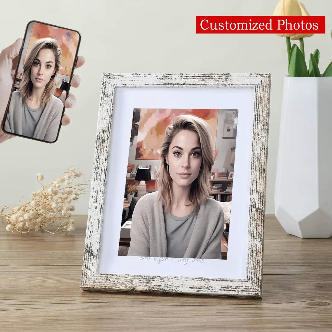 cadre photo bois moderne rectangle noir blanc protégé dimensions différentes